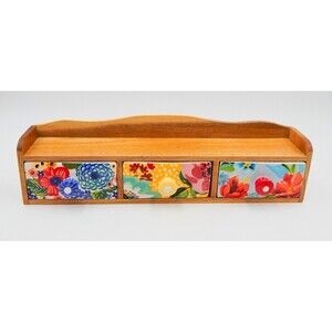 The Pioneer Woman Spice Rack Wood Shelf Ceramic 3-Drawers Bin Floral Melody